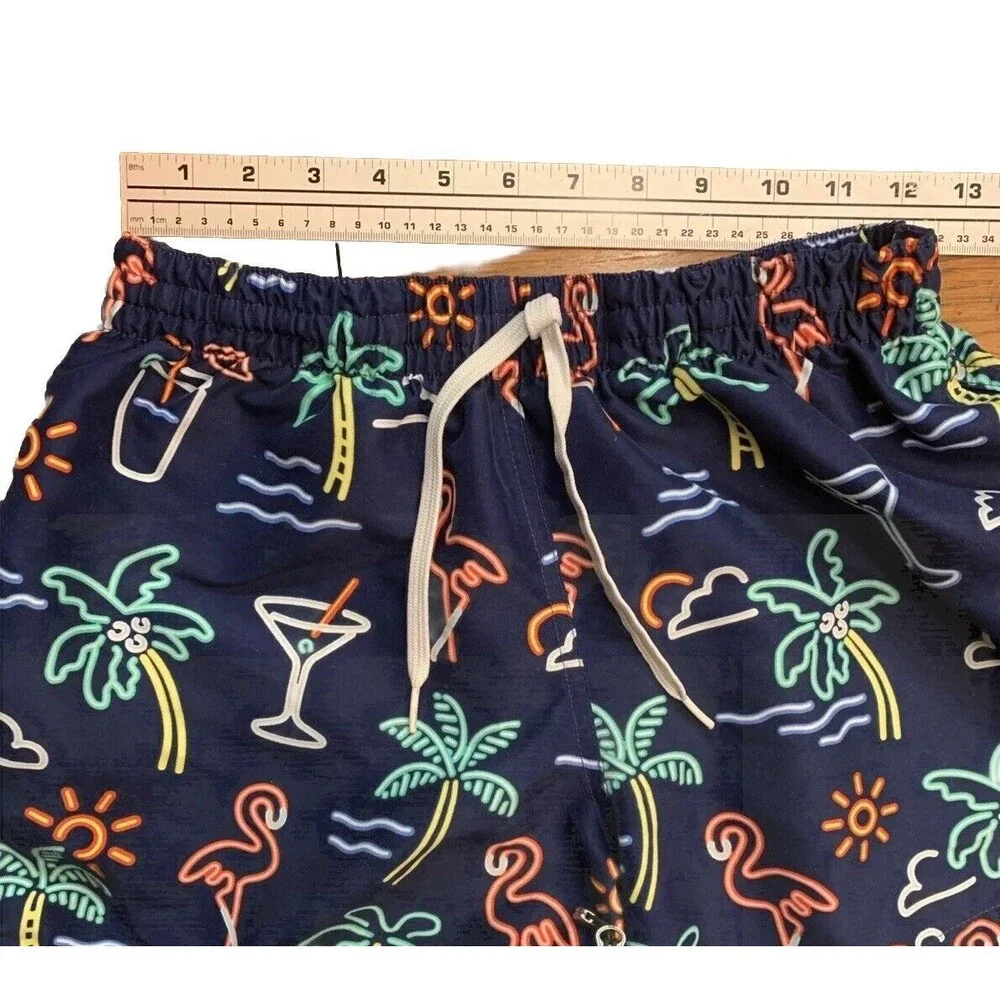 Chubbies Men's Neon Lights Elastic Waist Blue Tropical Print Swim Trunks Medium